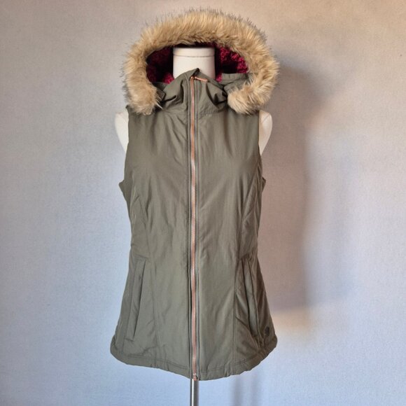 Mountain Hardwear Potrero Insulated Hooded Vest Removable Faux-Fur Zip-Up Green - Picture 2 of 14
